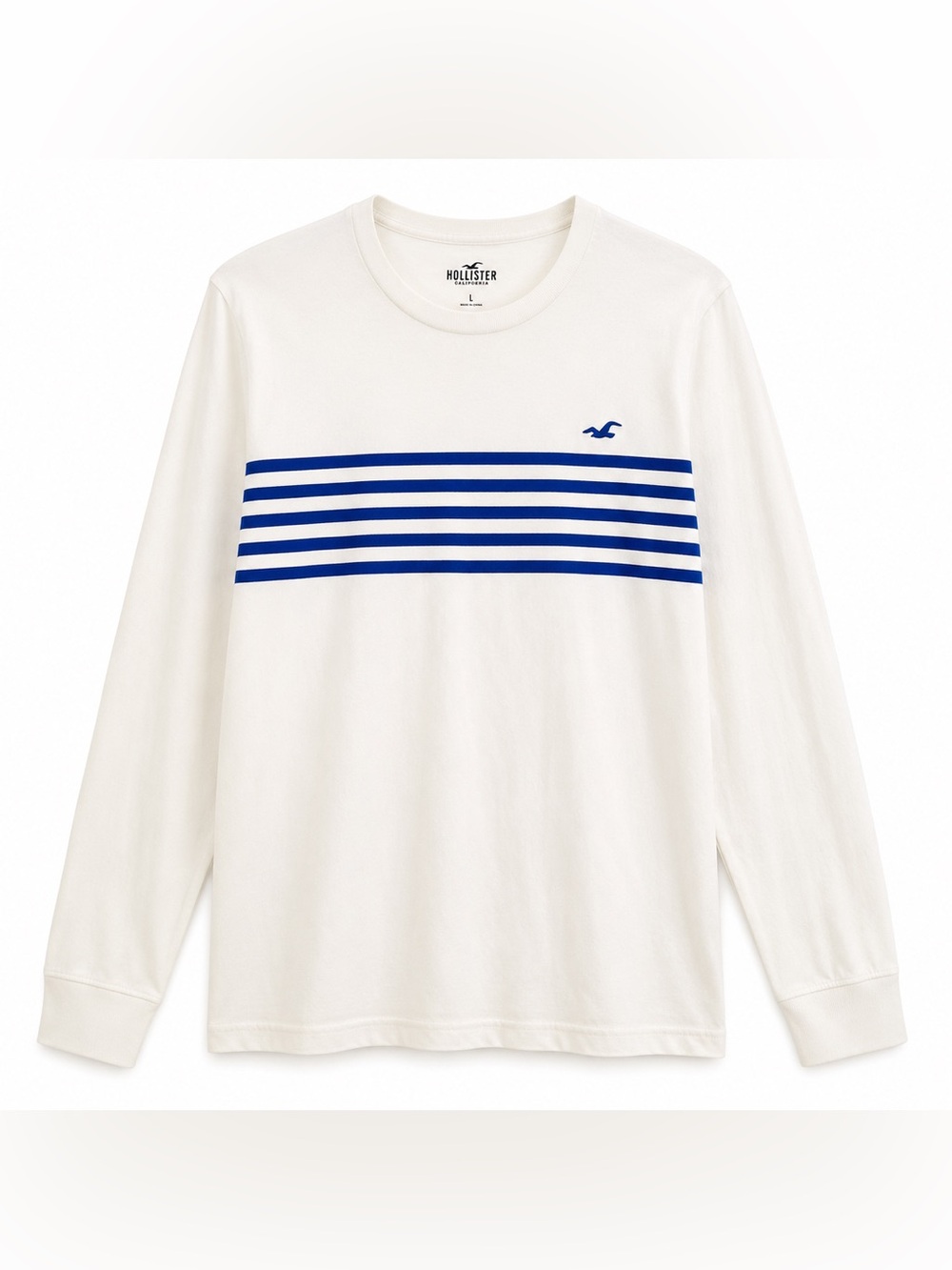 Hollister Ivory Blue Stripe Long Sleeve Tee Size Large